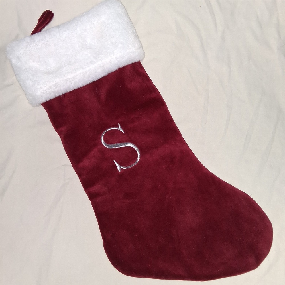 Red And‎ White Fur "S" Christmas Stocking, Standard Size